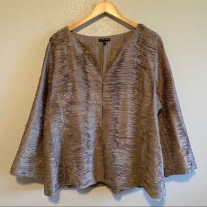 Eileen Fisher Tan brown raw hem silk open cardigan jacket XL